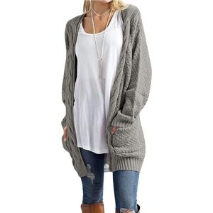 Traleubie Size S Gray Open Front Boho Boyfriend Knit Chunky Cardigan Sweater